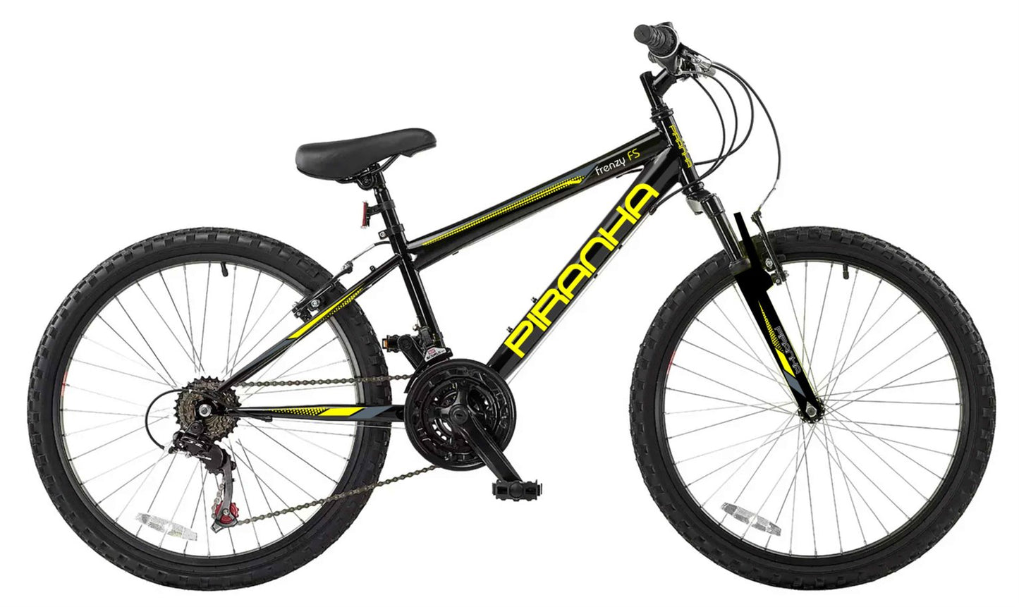Piranha Frenzy 24-inch Kids Mountain Bike - 18 Speed, Front Suspension