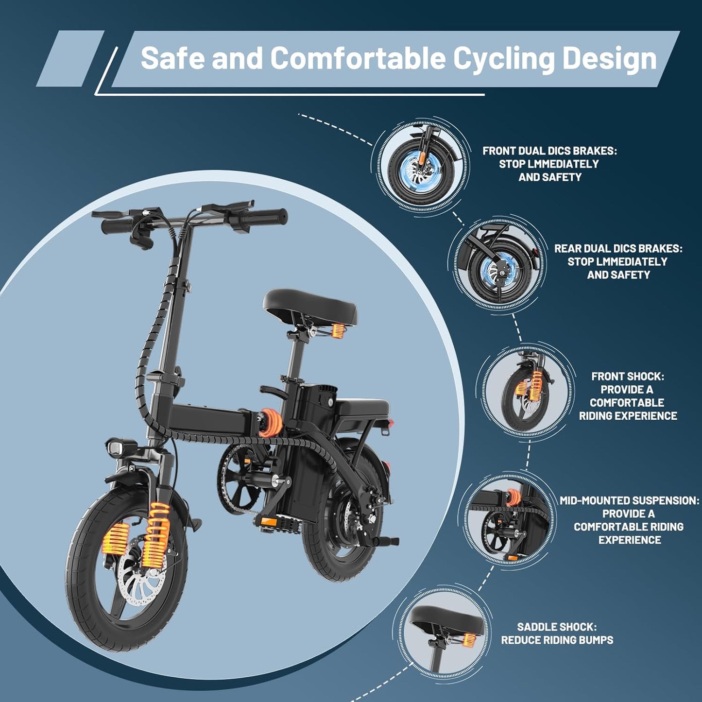 Foldable Electric Bike for Adults, 14" Folding E-Bike with 500W Peak Motor, Electric Bicycle with 48V Removable Battery UL 2849 Certified, 25 Miles PAS Range, Electric Commuter Mini Bikes