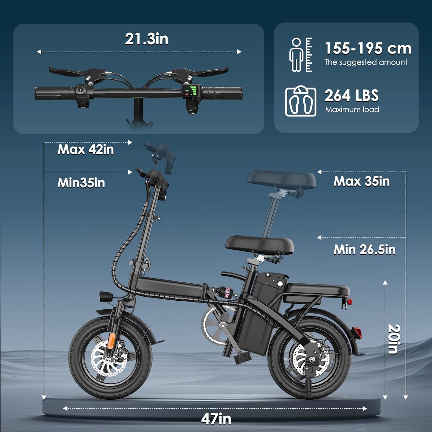 Foldable Electric Bike for Adults, 14" Folding E-Bike with 500W Peak Motor, Electric Bicycle with 48V Removable Battery UL 2849 Certified, 25 Miles PAS Range, Electric Commuter Mini Bikes