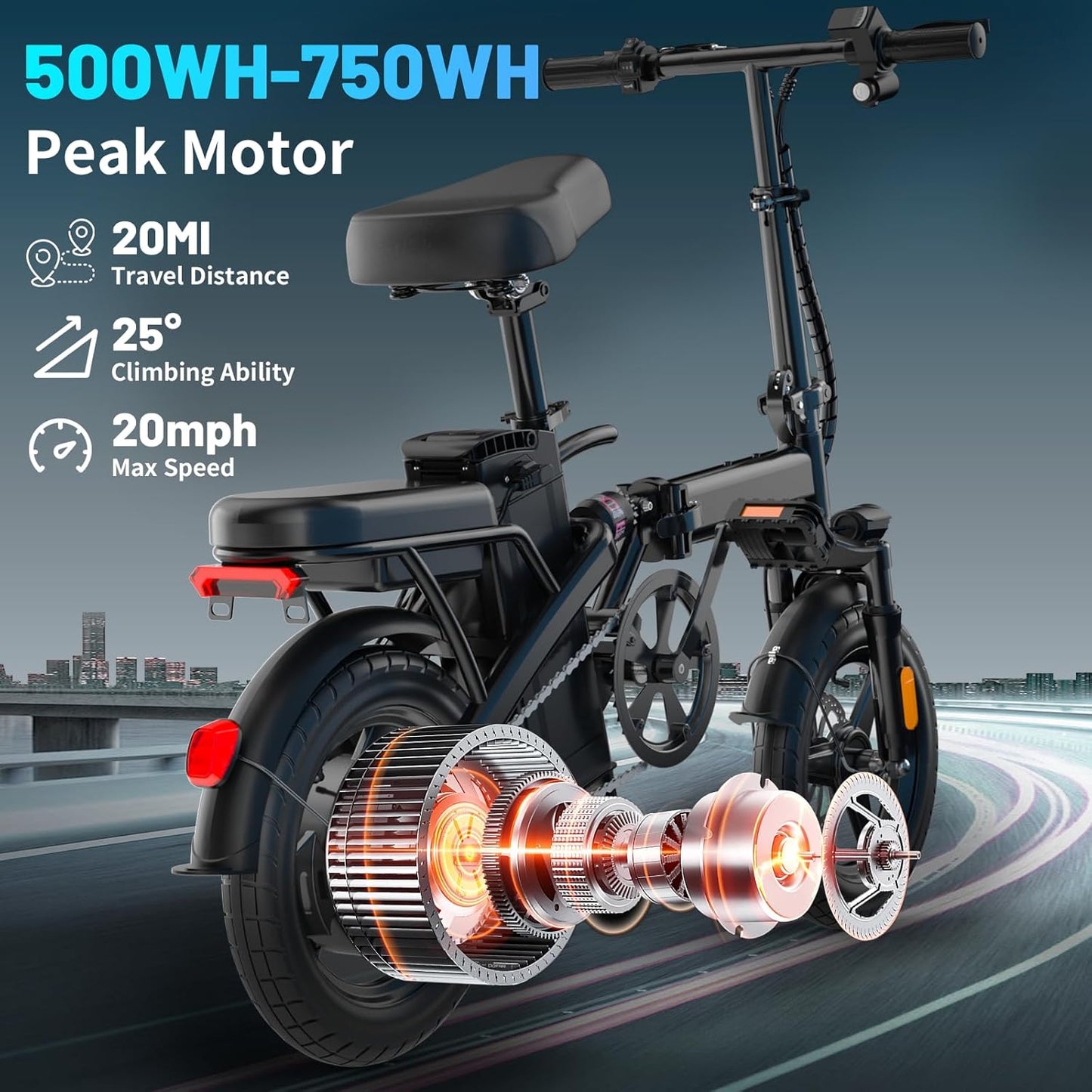 Foldable Electric Bike for Adults, 14" Folding E-Bike with 500W Peak Motor, Electric Bicycle with 48V Removable Battery UL 2849 Certified, 25 Miles PAS Range, Electric Commuter Mini Bikes