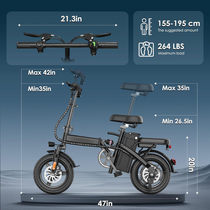 Foldable Electric Bike for Adults, 14" Folding E-Bike with 500W Peak Motor, Electric Bicycle with 48V Removable Battery UL 2849 Certified, 25 Miles PAS Range, Electric Commuter Mini Bikes