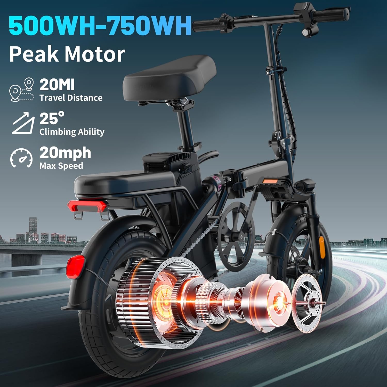 Foldable Electric Bike for Adults, 14" Folding E-Bike with 500W Peak Motor, Electric Bicycle with 48V Removable Battery UL 2849 Certified, 25 Miles PAS Range, Electric Commuter Mini Bikes