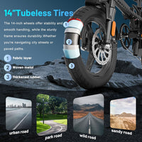Foldable Electric Bike for Adults, 14" Folding E-Bike with 500W Peak Motor, Electric Bicycle with 48V Removable Battery UL 2849 Certified, 25 Miles PAS Range, Electric Commuter Mini Bikes